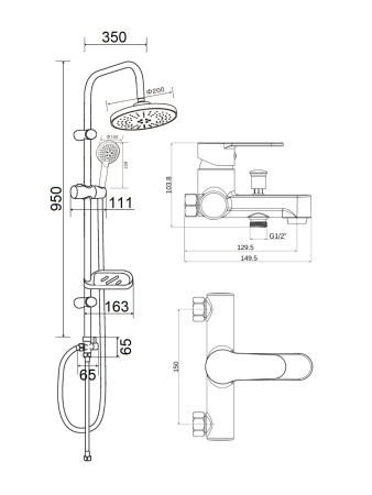 Душевая система с полимерным смесителем для ванны OneLife P07-822cr хром